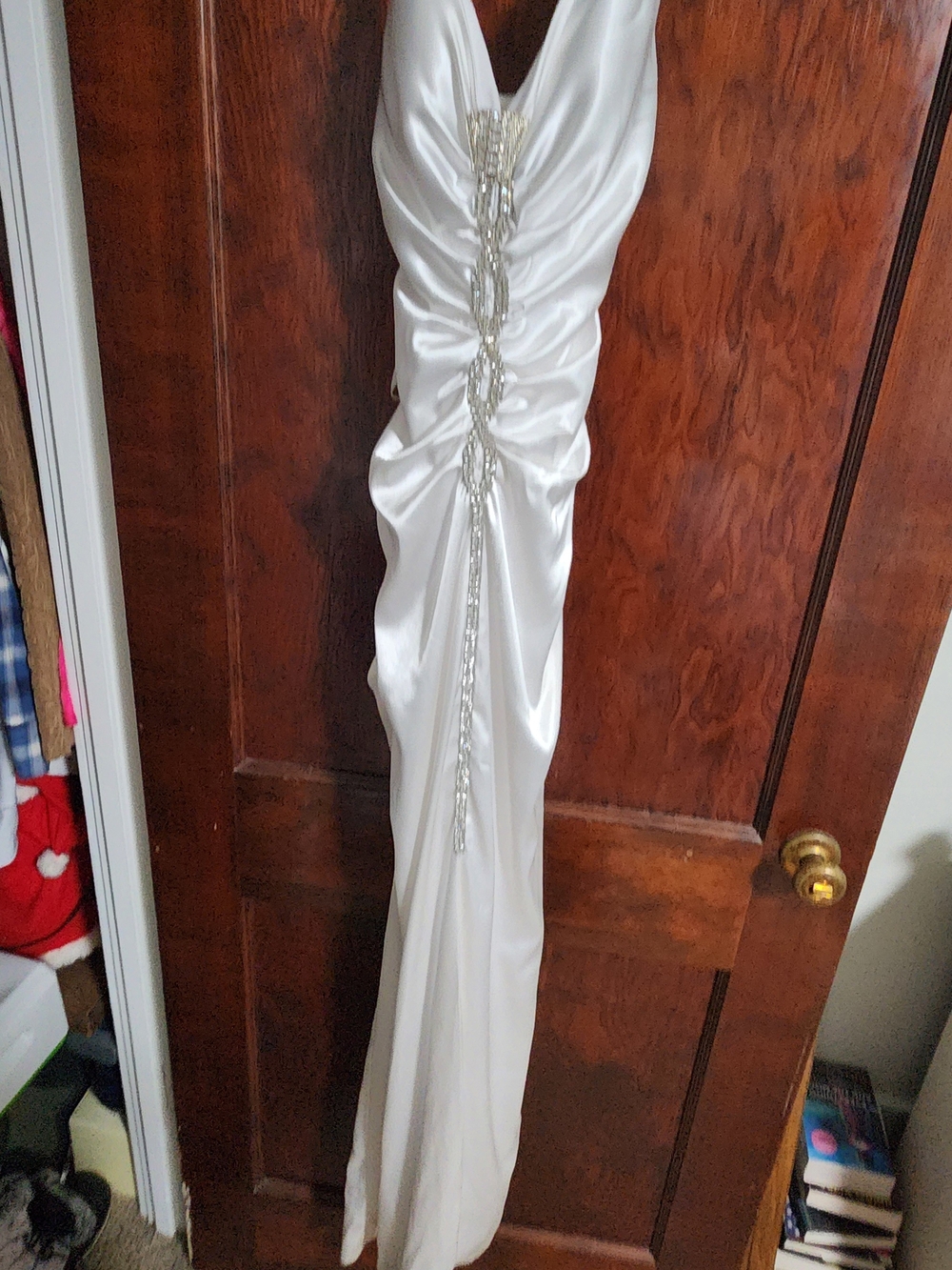 Vintage Y2K Dave & Johnny White Satin Ruched Halter Gown - Size 4 - AS IS